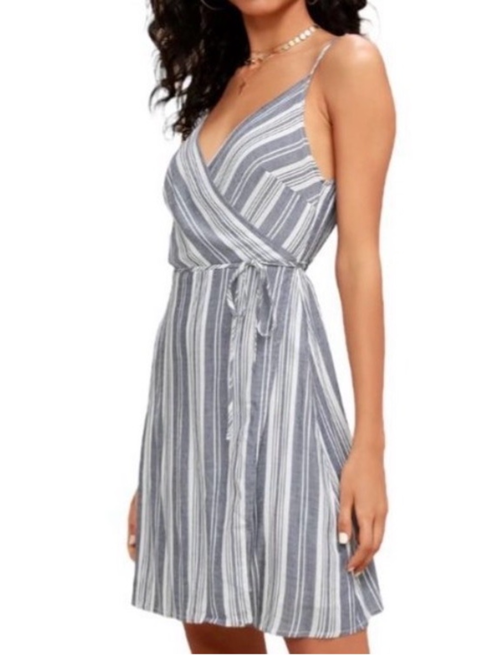 Lulus Blue White Striped Wrap Mini Dress XL Sleeveless Summer Vacation